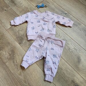 0-3 Girls Floral Sweatsuit And Baby Bow